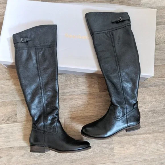 New NIB Franco Sarto Hydie Leather Black Tall Riding Boots Women Size 6.5 - Picture 3 of 9